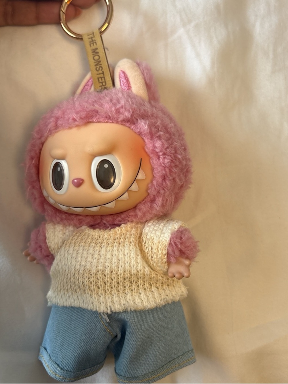 Pink Fuzzy Doll Keychain - Cream Sweater